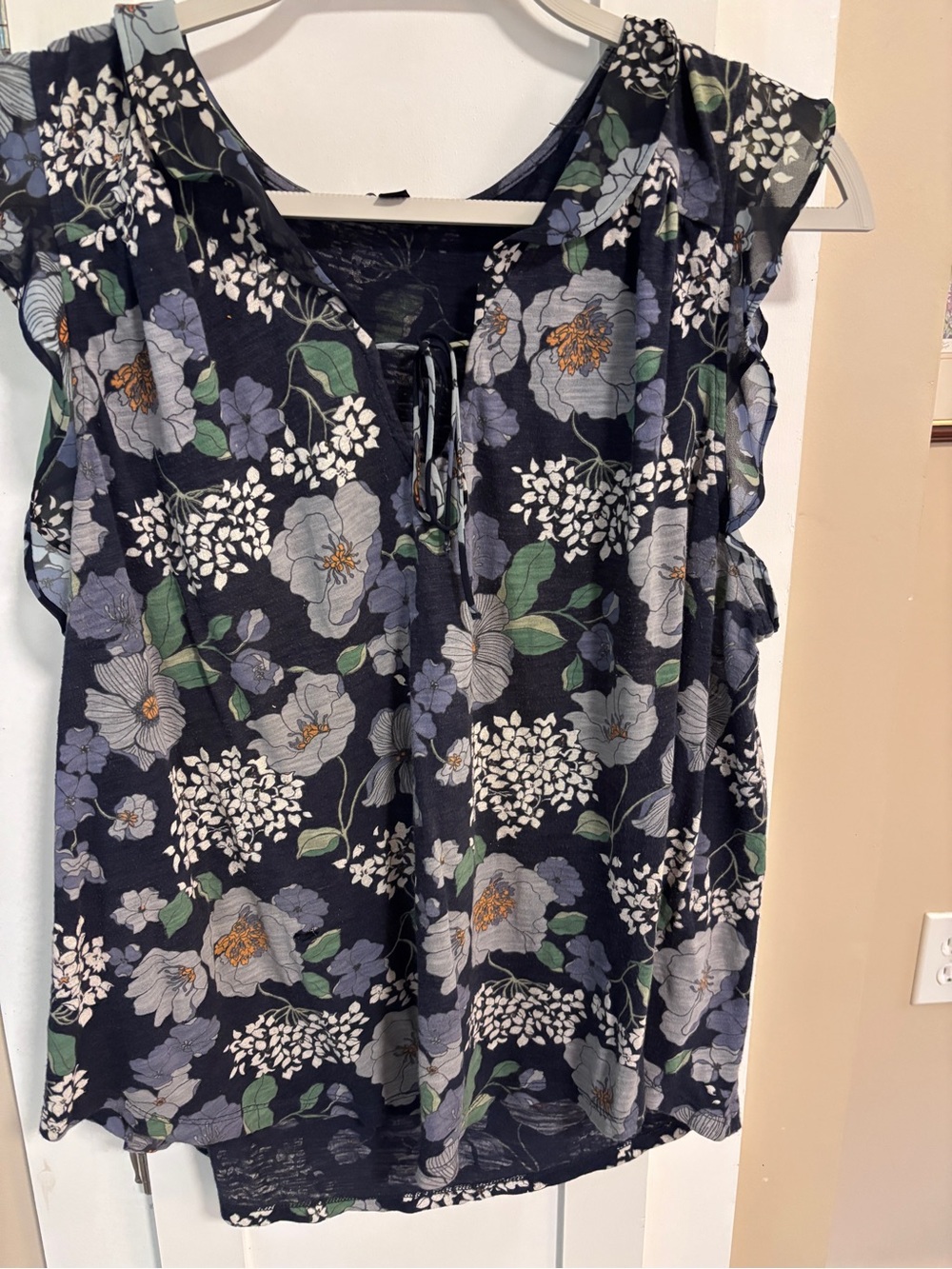 Two Lucky Brand XL sleeveless tops navy blue print